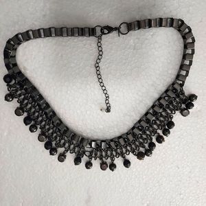 Vintage 16 inch black woven metal bead necklace w/extension